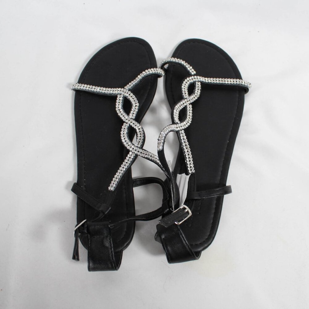 NWT Classic Glam Black Sandals with Clear Rhinestone Embellishments